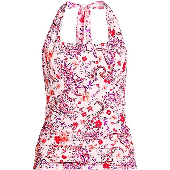 Lands' End Women's 2-10 LONG Square Neck Halter Tankini Top Swimsuit Lily Floral - Picture 1 of 13